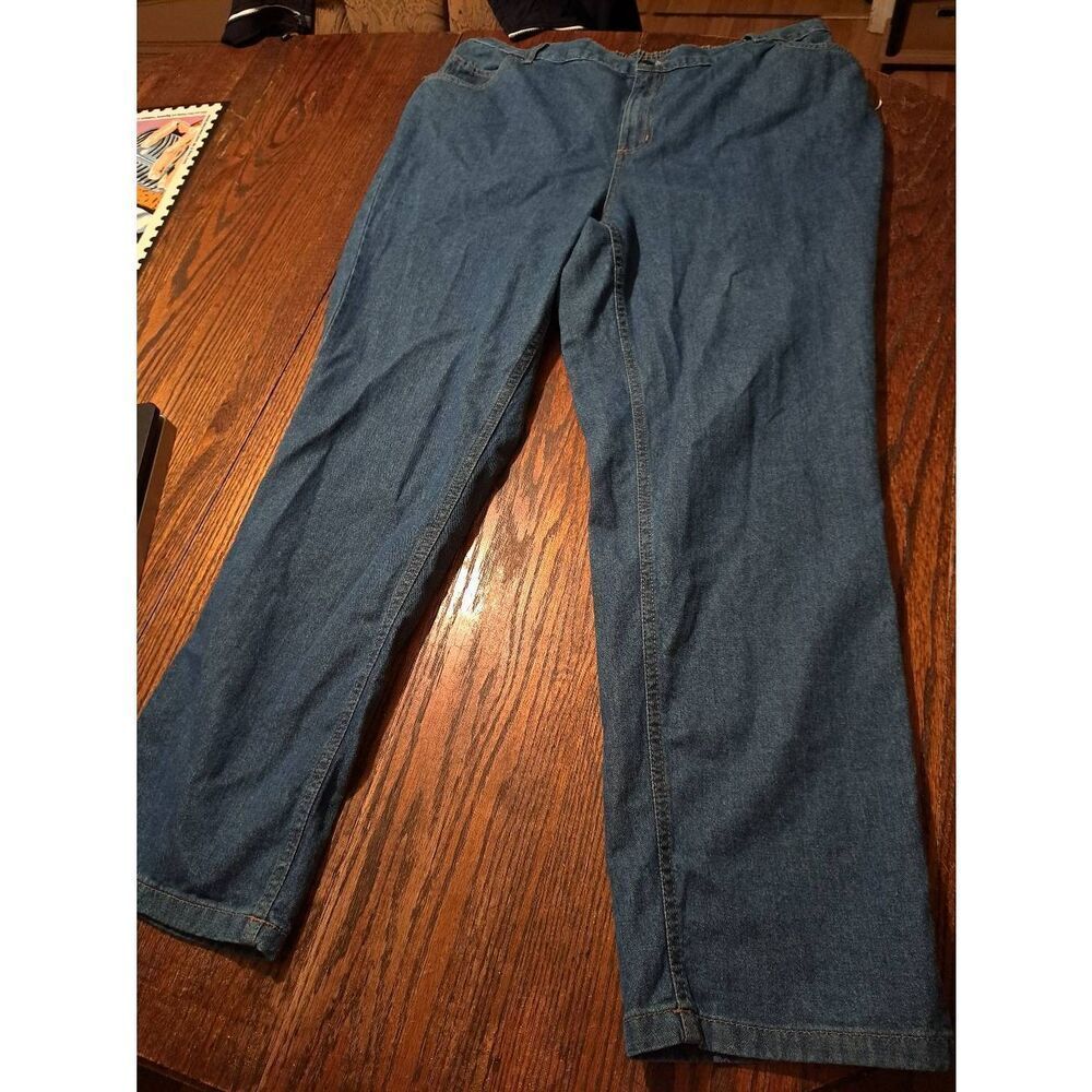 Size 18W Woman Within Elastic Waist Denim Blue Jeans Cotton Pants